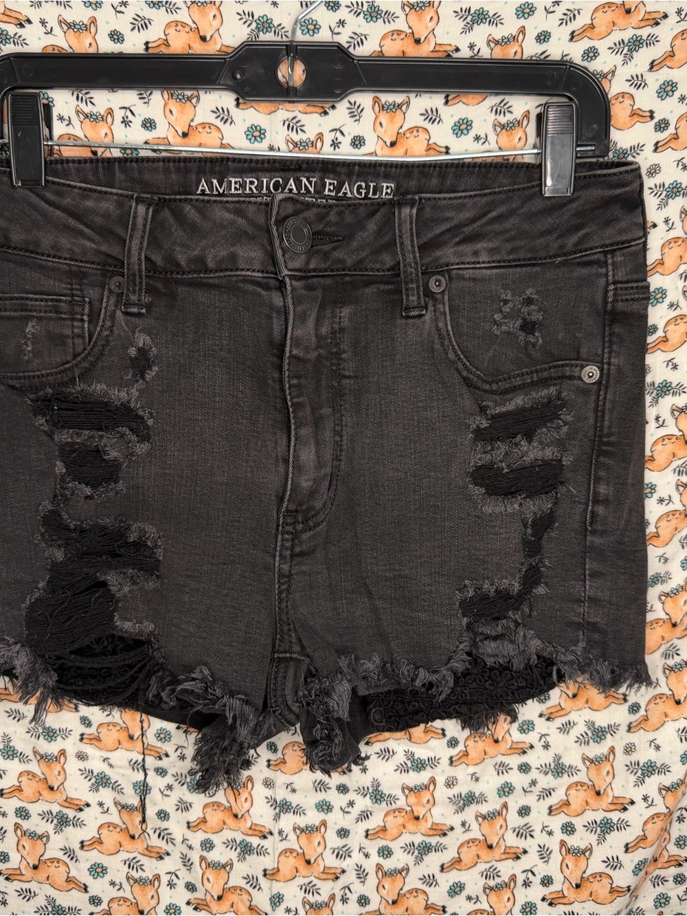 American Eagle Outfitters Black Distressed Denim Cutoff Shorts